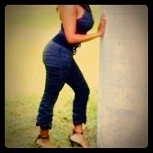 Sexy striped fitted halter top ruffled bodysuit